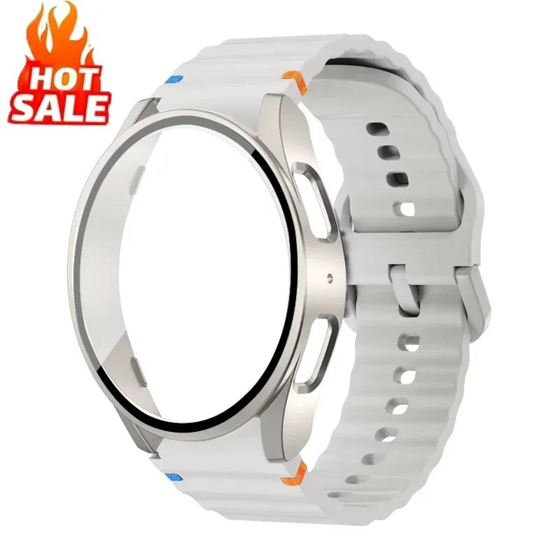 Case+Strap for Samsung Galaxy Watch 7 6 5 4 40mm 44mm Silicone Official Band PC Protector Cover Bumper Accessorie Galaxy Watch 7