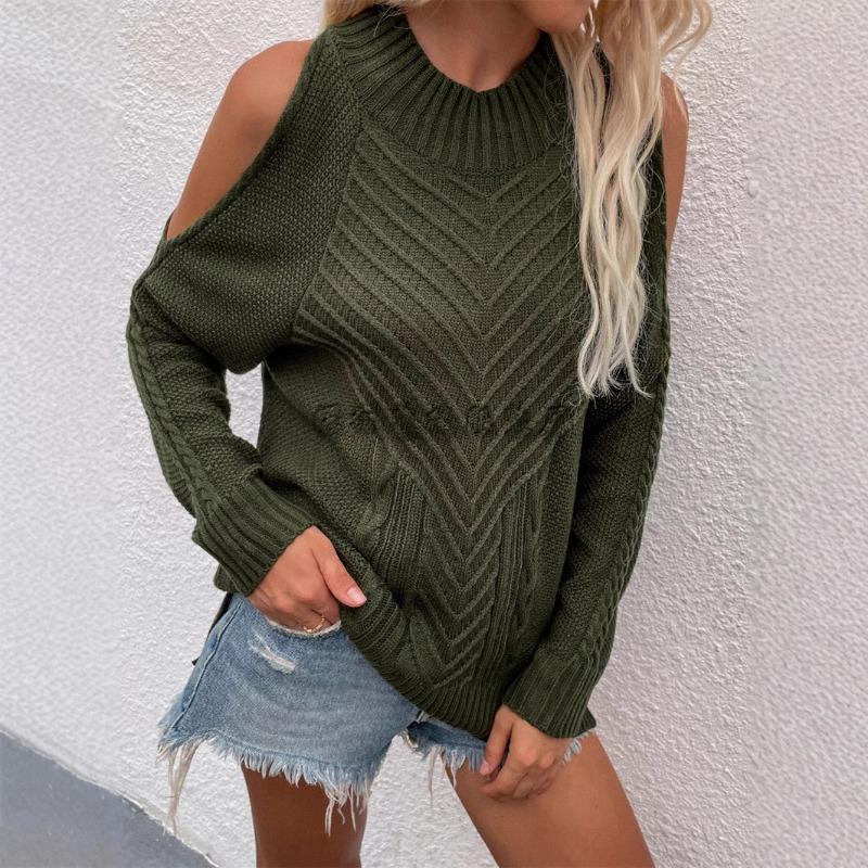 Women S Long Sleeve Crew Neck Knit Sweater Solid Color Casual Fall Winter