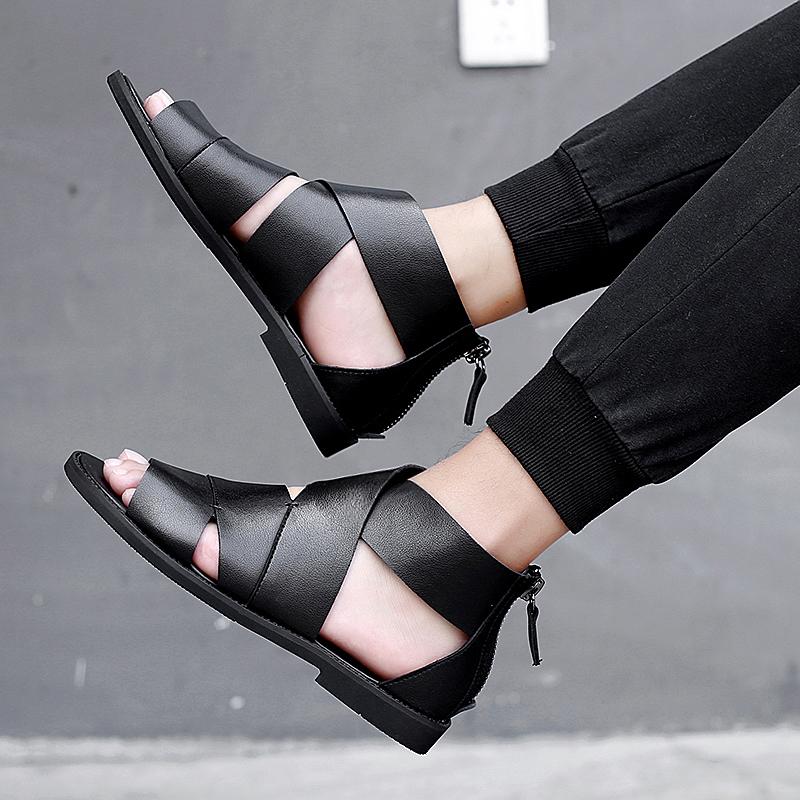 Fashion Trendy Breathable Men's Sandals Classic Black Versatile British Style Outdoor Party Leisure Activity Men's Walking Shoes 38-44