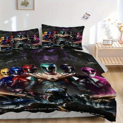3pcs Power Rangers Themed Design Quilt Set - Soft and Comfortable Bedroom, Guest Room and Dorm Decor Bedding Set 1 Quilt Cover + 2 Pillowcases.F063