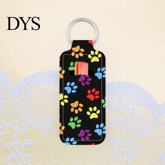 Lippenstifthalter mit Metallring Hundepfoten-Schlüsselanhänger, Lippenbalsam-Haltering, Hängender Schutz-Schlüsselanhänger für Tasche Rucksack Schultasche Druck-Schlüsselanhänger