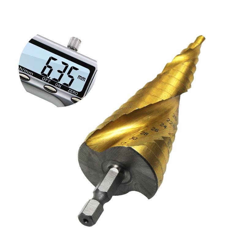 4-32mm Titanium Plated Spiral Step Drill Bit with Hex Shank for Hole Enlargement