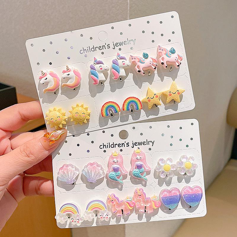 Kreskówkowe kolczyki dla dziewczynek bez przekłuwania - Słodkie, bezbolesne, letnie akcesoria na uszy dla dziecka