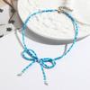 Bowknot Pendant Clavicle Chain Acrylic Beaded Butterfly Statement Women Necklace Adjustable Collarbone Chain Jewelry