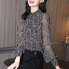 Spring Top, Small Shirt, Long Sleeved Shirt, Women's Floral and Age Reducing Chiffon Shirt