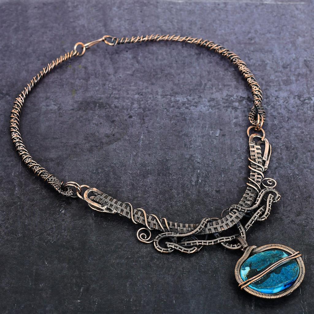 Natural Sea Sediment Jasper Gemstone Copper Wire Wrap Jewelry Necklace 18" n9n41