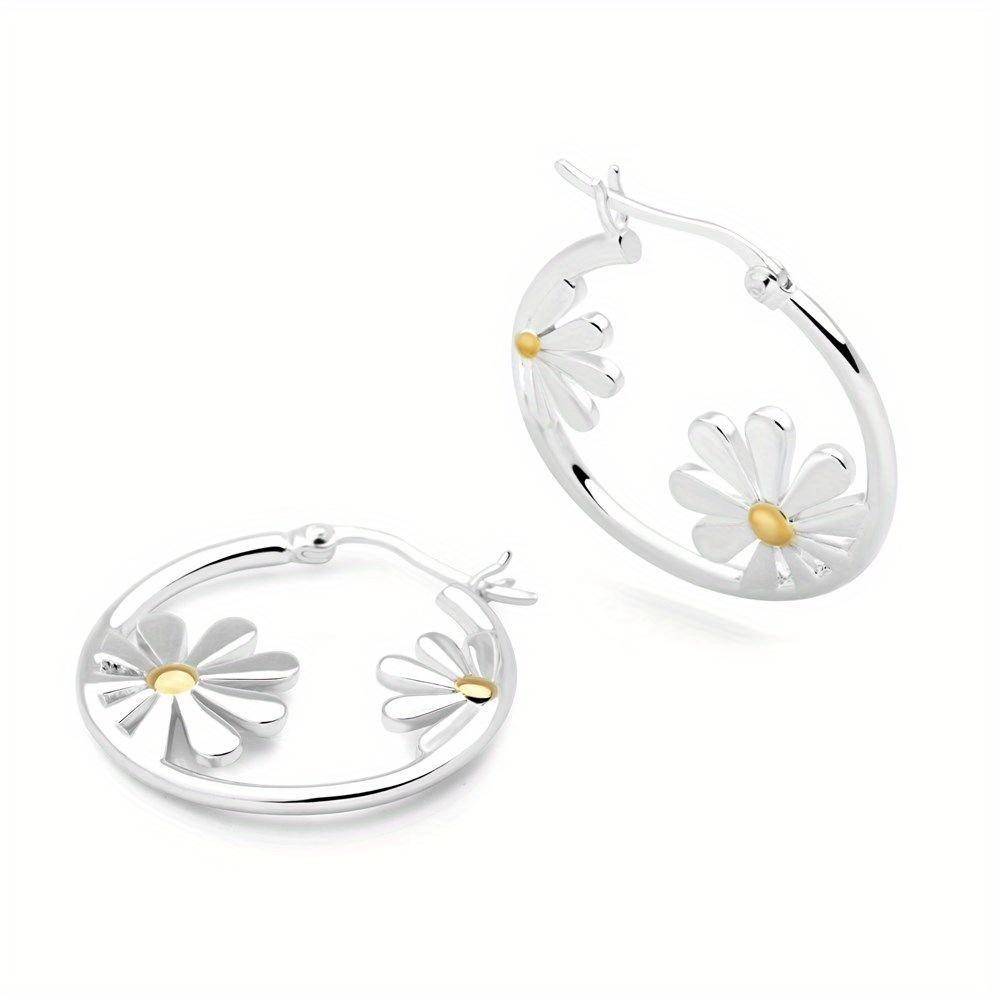 New Fashion Geometric Circle Flower Dangle Earrings for Women Daily Versatile Simple Design Zircon Accessories Gifts
