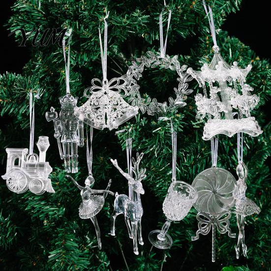 Shiny Simulated Glass Charms Faux Crystal Christmas Ornaments, Clear Acrylic Reindeer/Bell/Wreath/Wine Winter Hanging Tree Decorations Wonderland