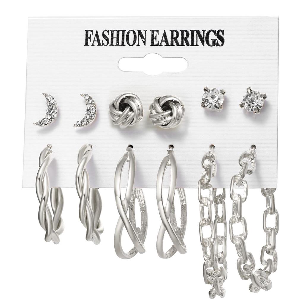 Inlagda pärlörhängen för kvinnor: Kreativ Fransk Retro Guldringar Set (6 stycken)