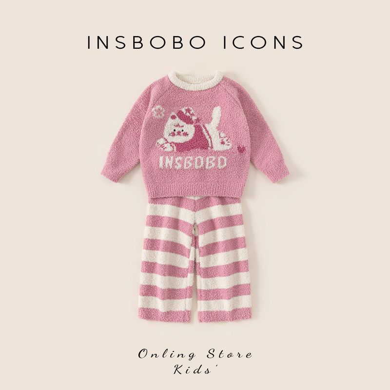 Insbobo Children s Homewear Set 2026 Early Spring New Warm Children s Set for Girls Baby Spring and Autumn Outfit Pink 80