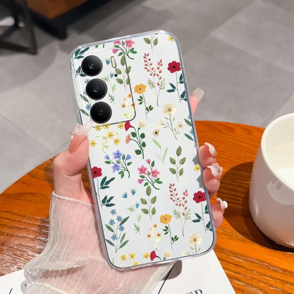 For OPPO P1 Speed Realme C75 13+ Neo7 Find X8 Pro Reno 13 Pro 13F Phone Case Beautiful Flowers Transparent TPU Silicone Shockproof Shell For Oppo Capa