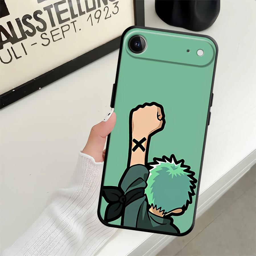Black Soft Phone Cover Case for iPhone 7 8 15 16 14 Plus XS Max 13 12 11 17 Pro Max XR Air Cartoon Ones Pieces Luffys Zoros