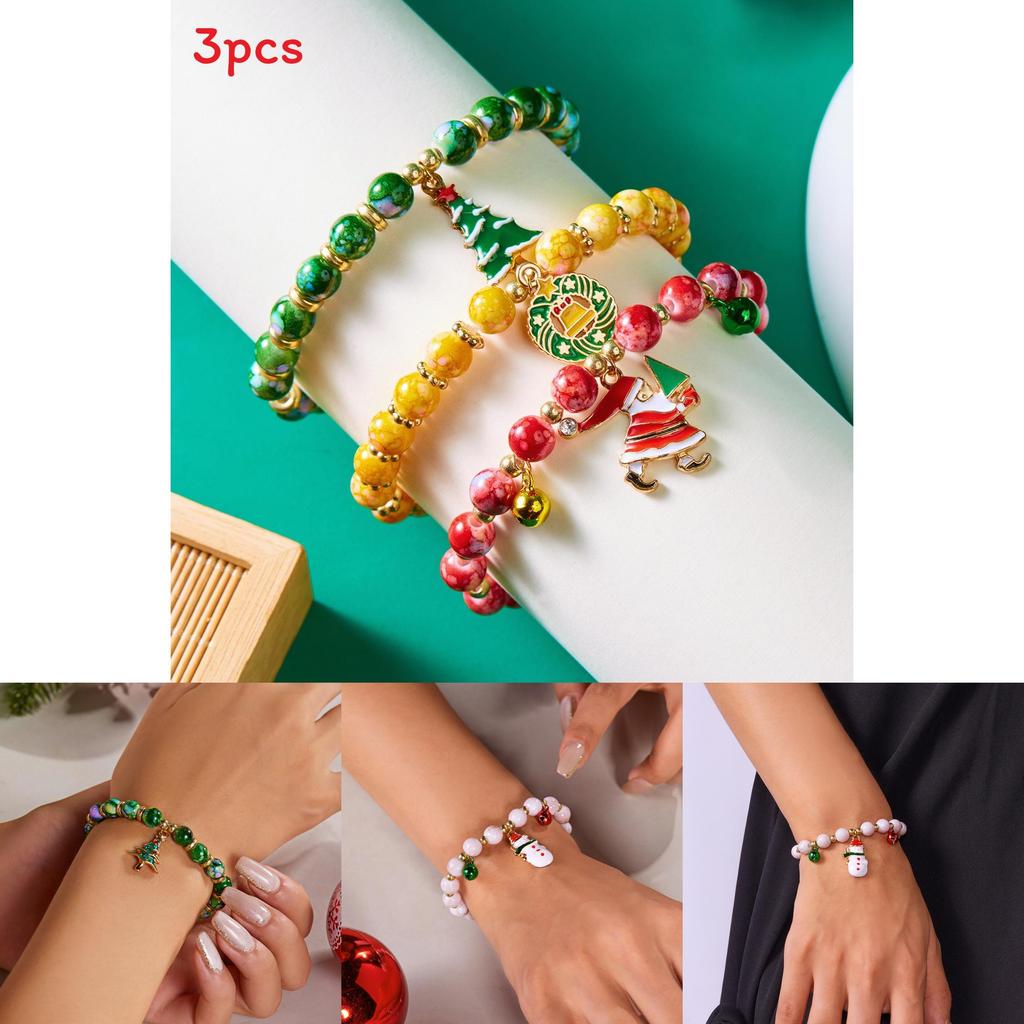 Christmas Tree Santa Snowman Beaded Bracelets Set For Women Festive Gift Idea