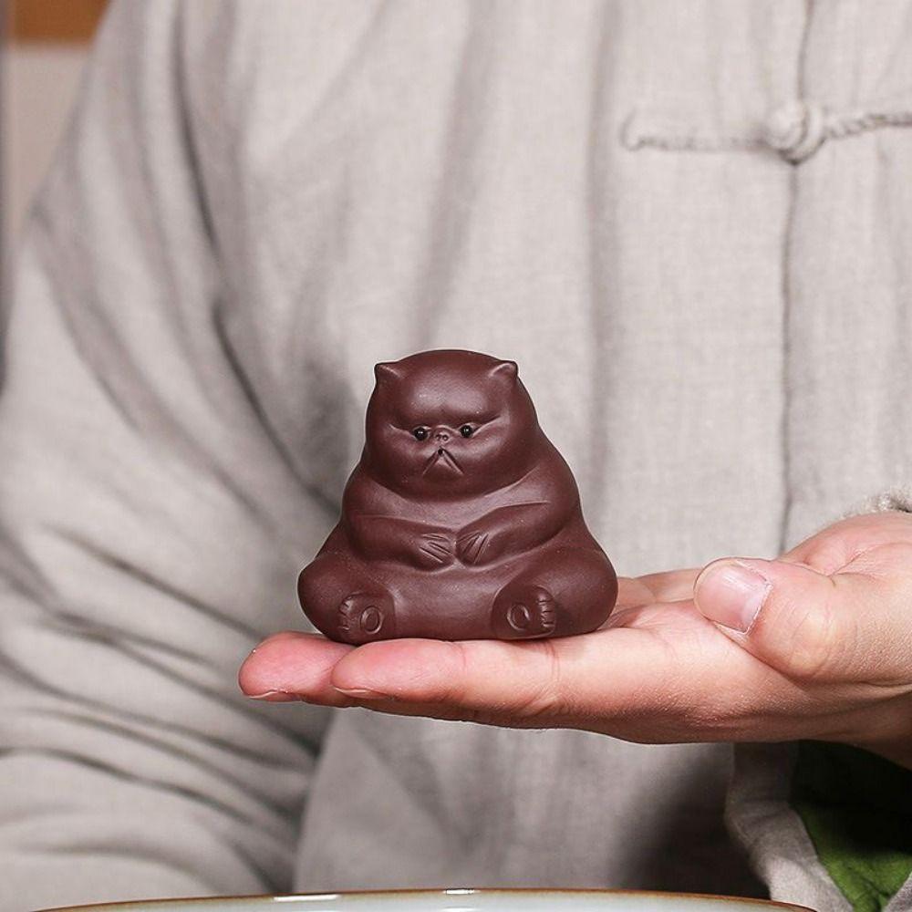 Small Cat Tea Pet Cute Animal Figurines Interesting Purple Clay Cat  Household