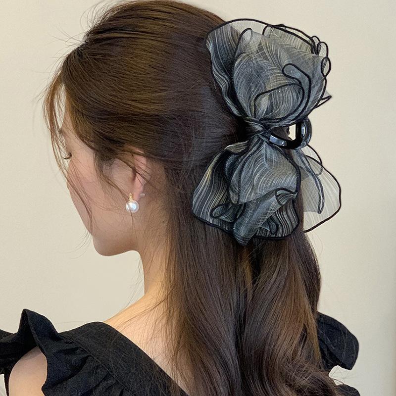 Elegant Bow Hair Claw For Women Girls Fashion Sweet Mesh Hair Clip Versatile Large Shark Clip Temperament Hair Accessories Gifts