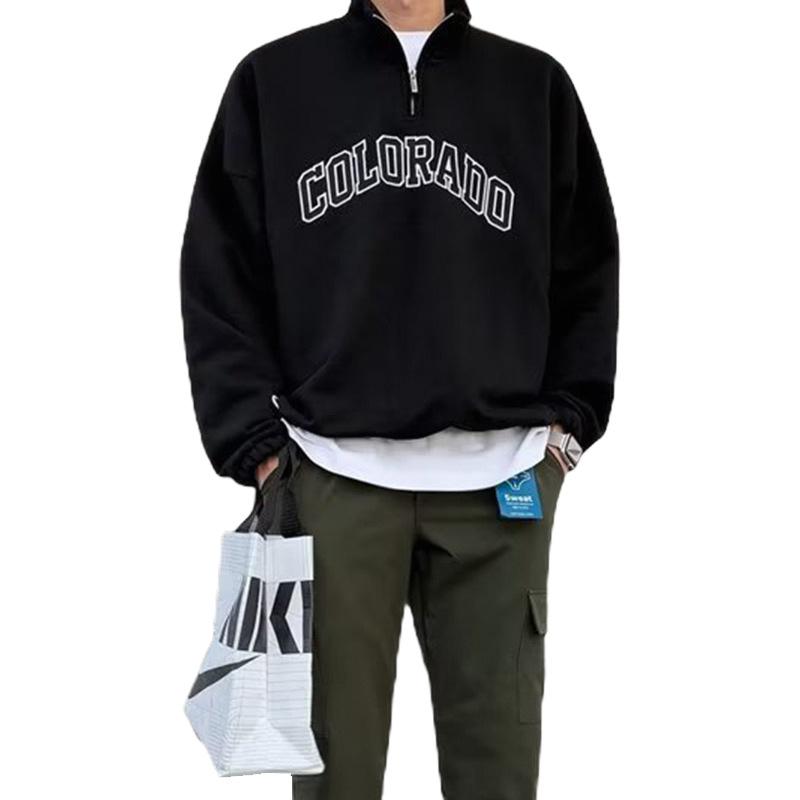 Large Size Half-zip Letter Print Spring And Autumn Long-sleeved Sweatshirt