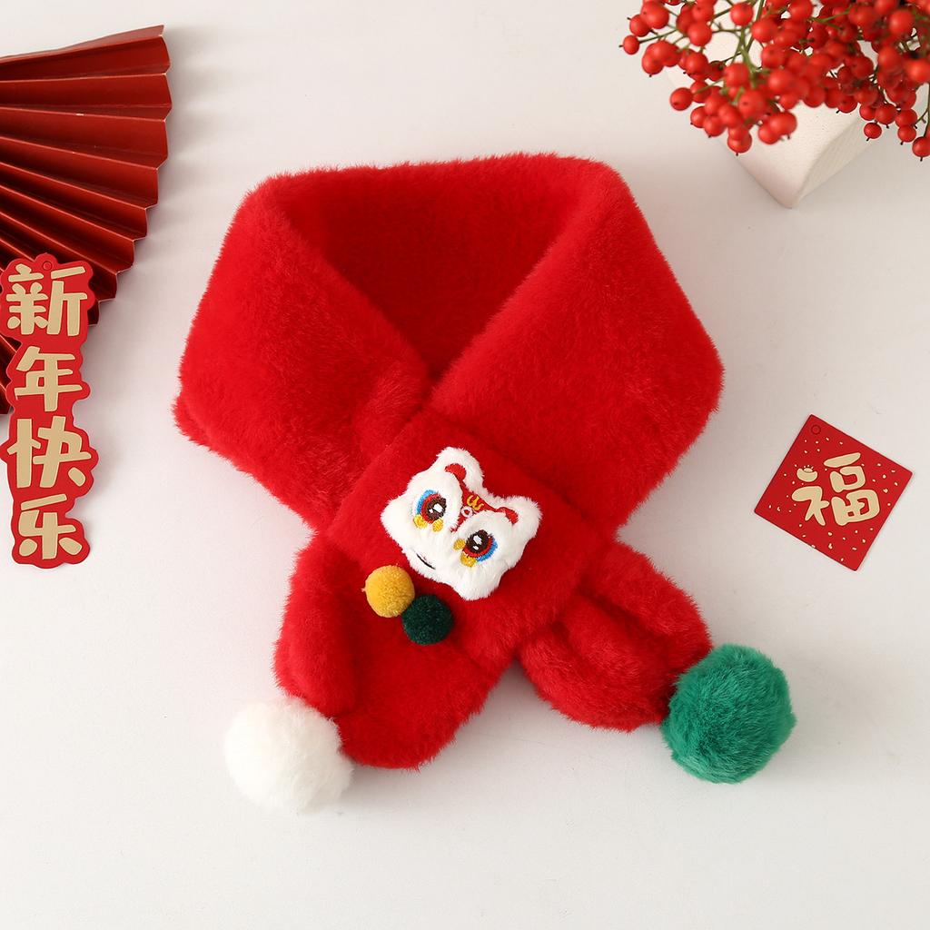 Autumn Winter Children's Scarf Chinese Style Zodiac Animals Red Scarf Cartoon Pony Plush Neck Warm Scarves New Year Gift