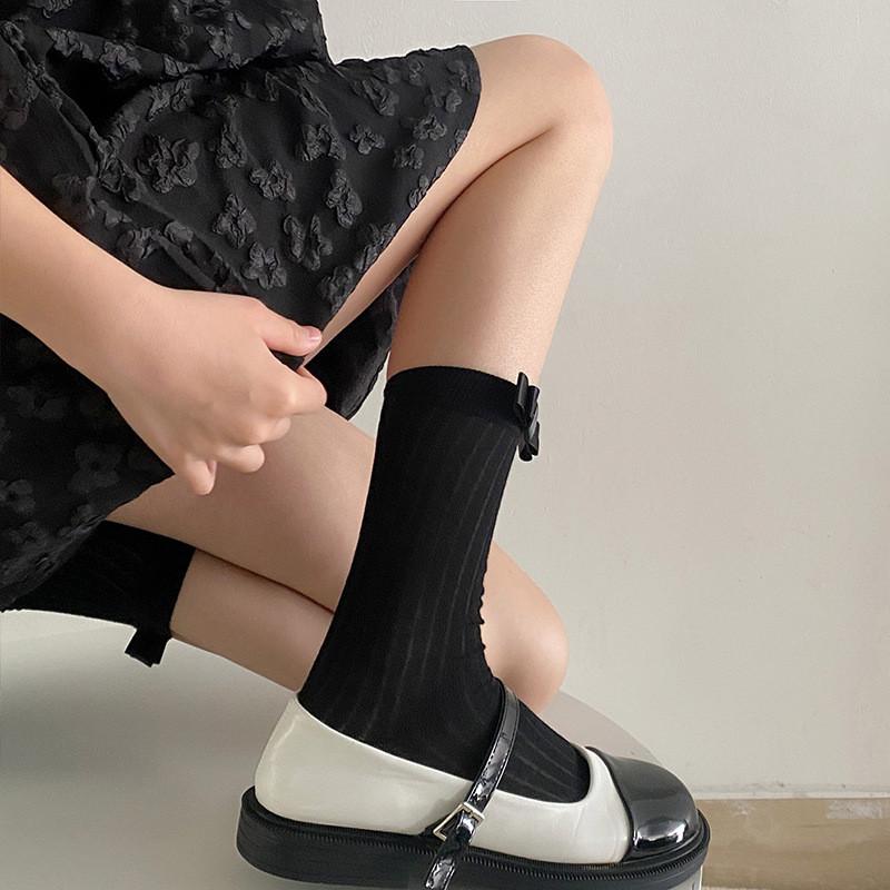 Spring Summer Ballet Style Hollow Out Tied Ribbon Stacking Socks For Girls And Teens