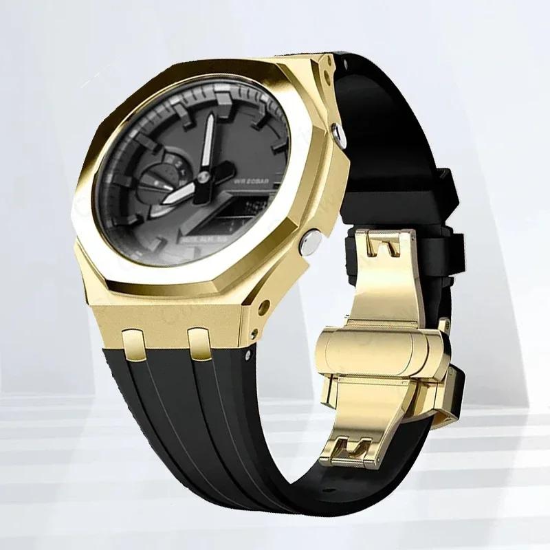 Mod-kit för Casioak GA2100 GA2110 Metallfodral Bezel Gummiarmband För Casioak GAB2100 2110 Modifieringssats Fodral Med Skruvkorrigering
