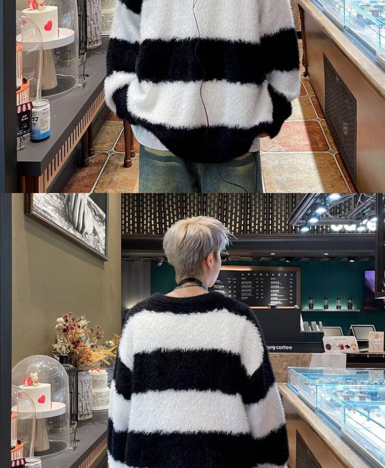 Unisex Japanese Striped Crew Neck Sweater – Cozy Loose Fit for Autumn/Winter