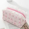 Makeup Organizer Bag Large Capacity Ruffled Edge Bow Floral Print Pen Storage for School Travel Work
