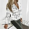 Women Plus Size V Neck Long Sleeve Blouse Vertical Stripe Print Puff Sleeve Casual Office Daily Top