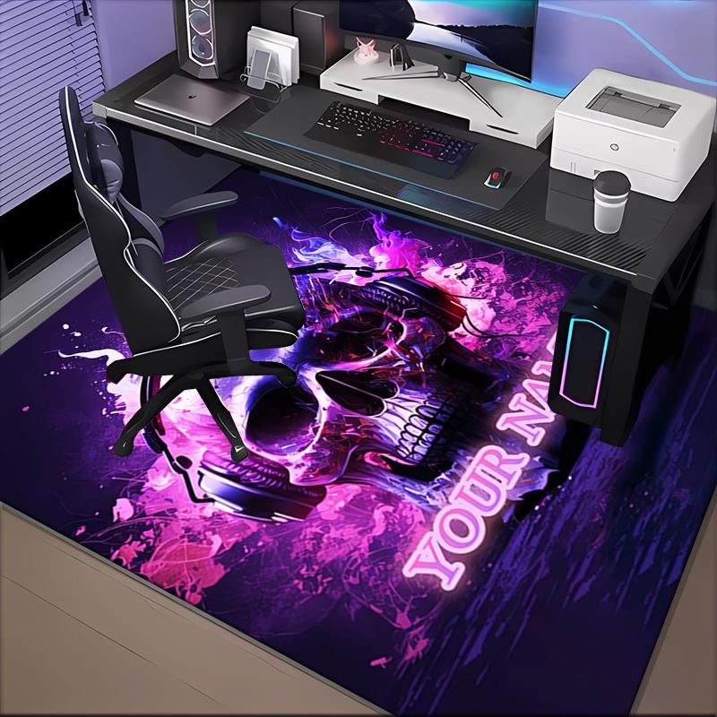 1PC Custom Name Skull Headphones Artwork Theme Floor Mat Ideal for Living Room, Game Rooms, Office, Bedroom Floor Mat Playful Design