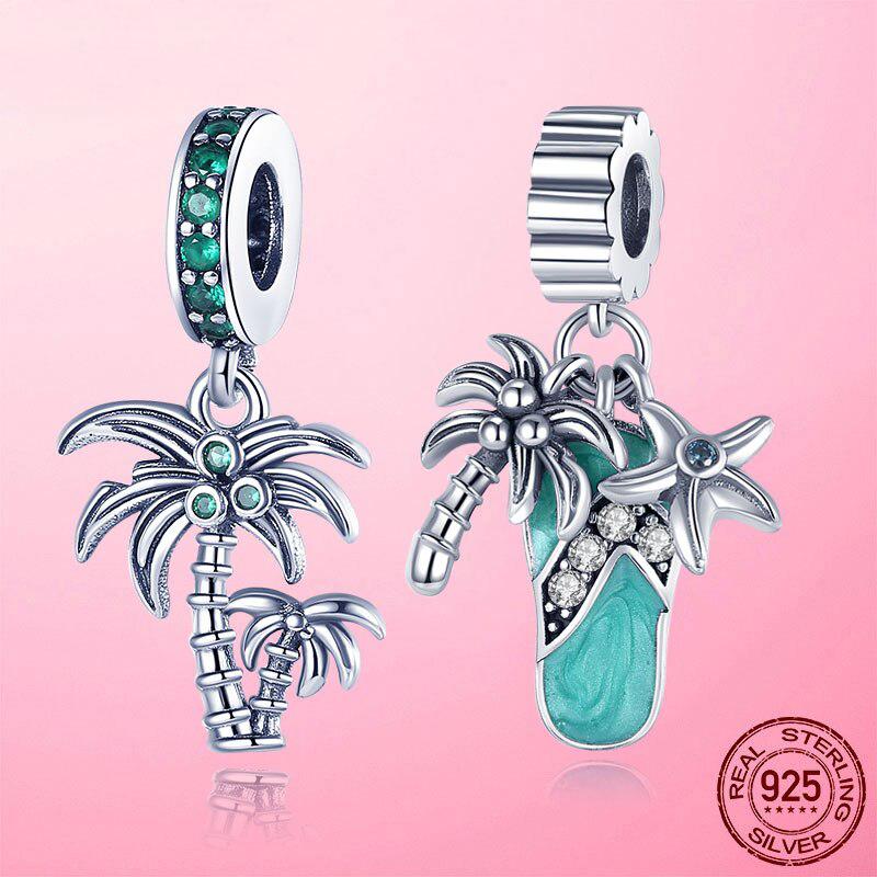 Clearance sale Silver Coconut trees Green CZ Pendant Charm Bead Fit Bracelet Clearance sale Silver Coconut trees Green CZ Pendant Charm Bead Fit Bracelet