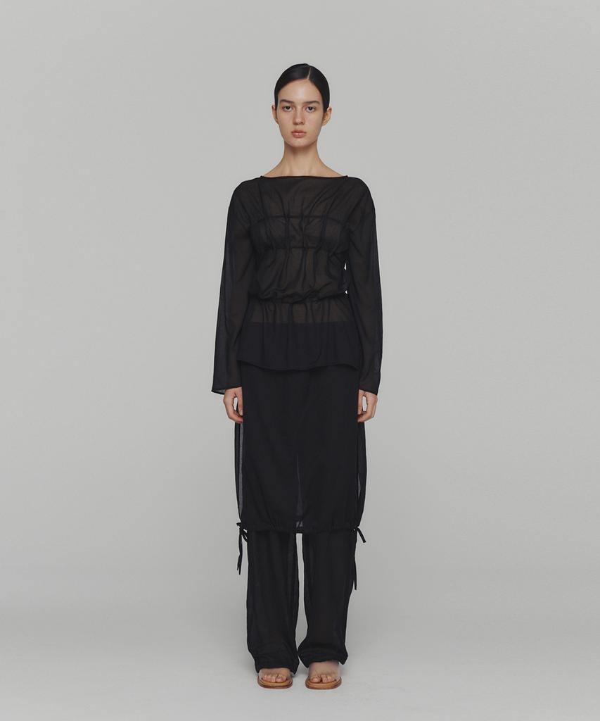 Amomento Sheer Cotton Drawstring Top_Black
