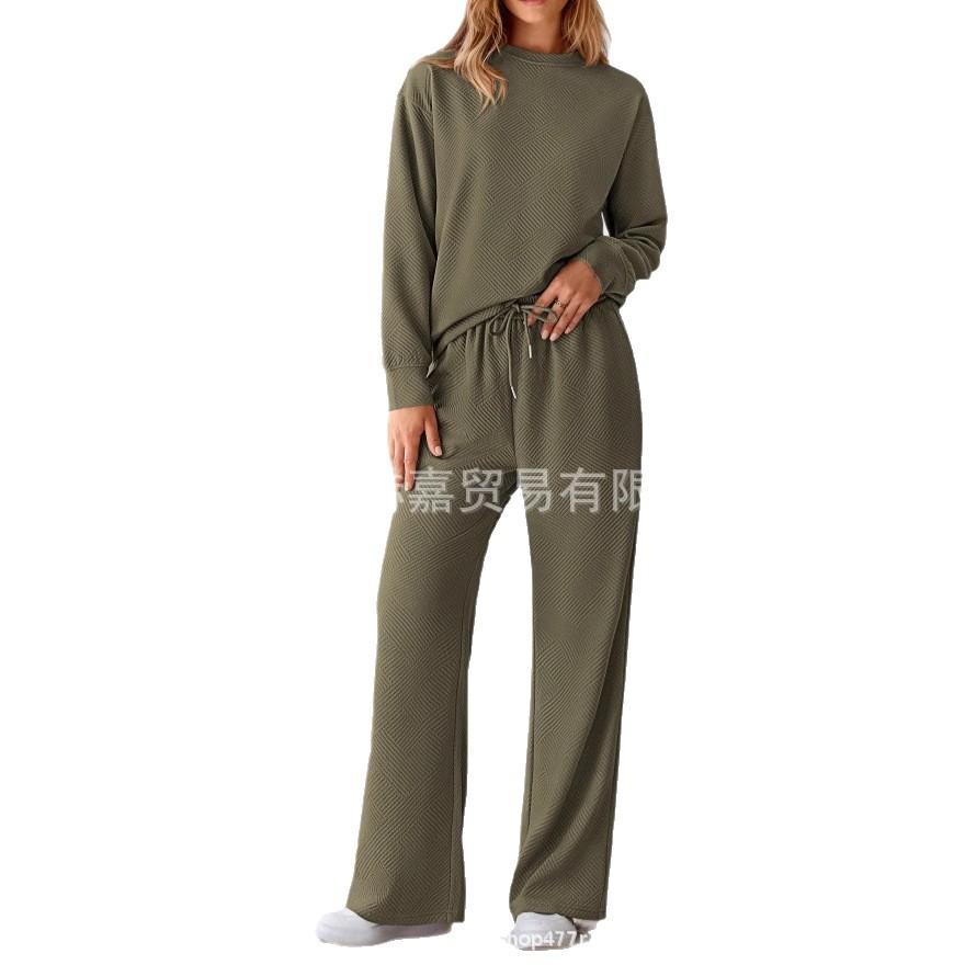 Spot 2025 Europe and the United States loose simple solid color casual suit women autumn and winter new texture drawstring sports wear women