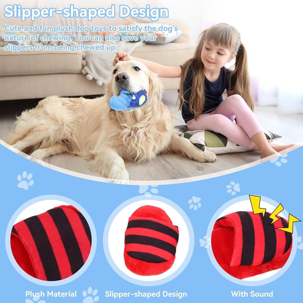3PCS Small Dog Toys, Cute Slipper Shape Plush Dog Squeaky Puppy Chew Teething Toys Shoes Dog Toy for Small Dogs and Puppies
