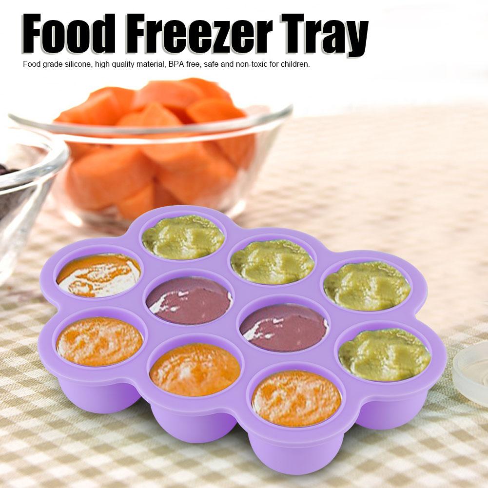 Silicone Food   Tray 10 Holes Reusable Container with Lid for Homemade Baby Food(Blue )