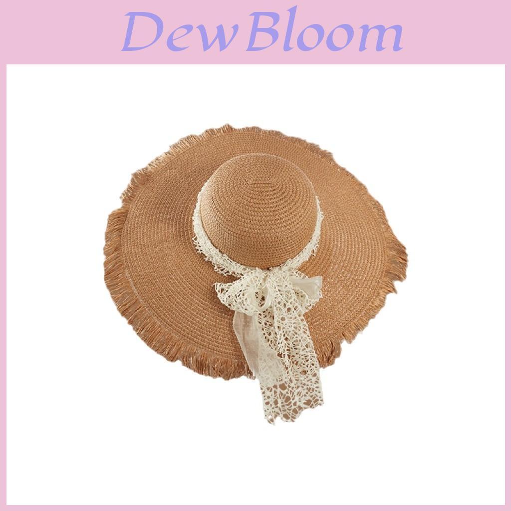 Summer Straw Hat With Wide Brim And Lace Edge For Sun Protection And Travel