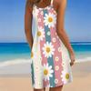 Women Plus Size Scoop Neck Sleeveless Floral Printed Loose Fit Curved Hem Cami Beach Dress