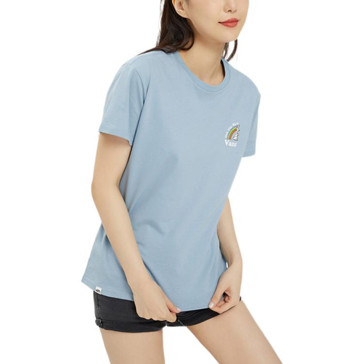 Vans Breathable Sports Casual American Vintage Short Sleeve T-Shirt Women Tops Blue VN0A7YH6BD2
