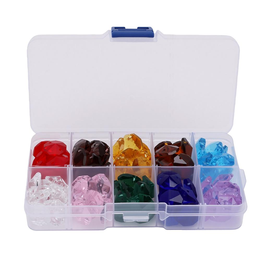 100 PCS 14mm Two Holes Crystal Octagonal Beads 10 Colors Double Cut Faceted Octagonal Glass Beads for DIY Arts Crafts