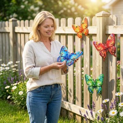 Metal Butterfly Wall Decor Outdoor Fence Wall Art Sculpture 3D Iron Butterfly Hanging Decoration for Spring Garden Patio Balcony Home