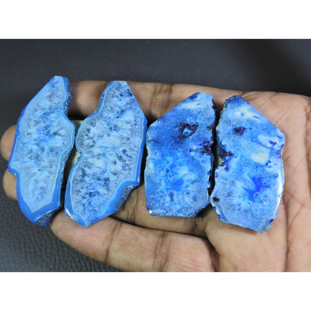 Dyed Slice Druzy Agate Matched Pair Cabochon Loose Gemstone 2Pair Lot 232Cts A-722