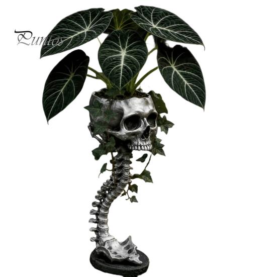 Gothic Home Decor Skull Spine Planter, Resin Skeleton Planter Pot, Horror Halloween Dark Aesthetic Sculpture Flower Vase, Spooky Gifts For Women