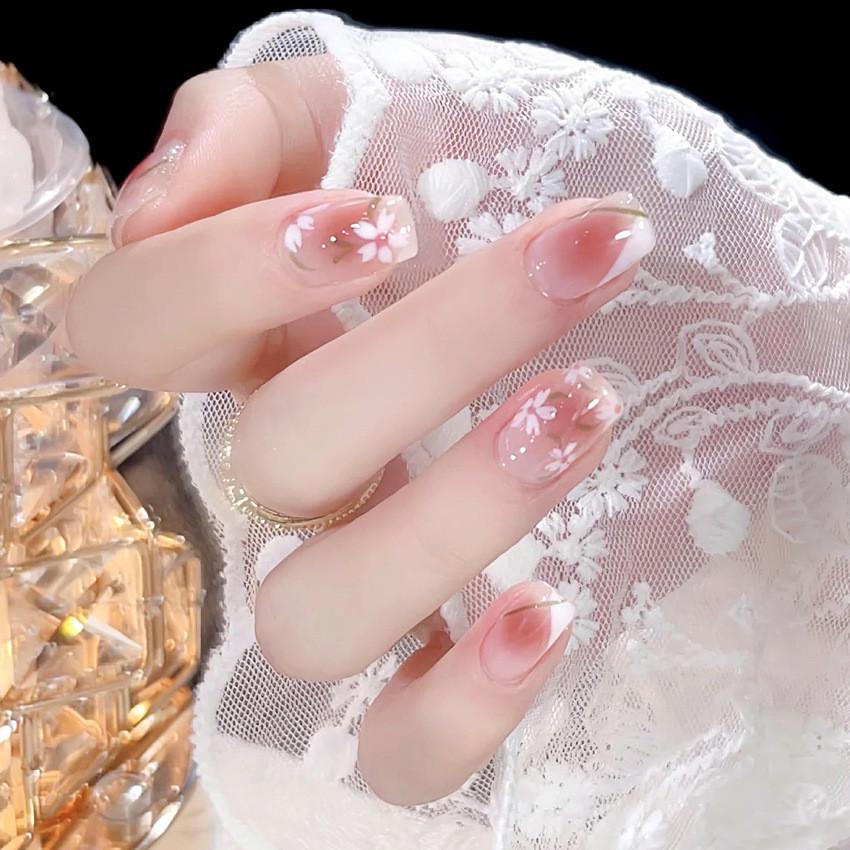 Cute White-bordered Floral Nail Stickers For Women A11
