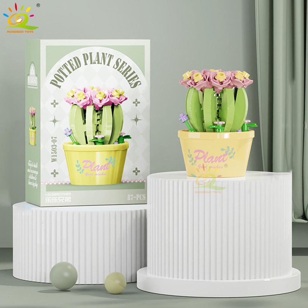 MOC Blume Sukkulente Topfpflanze Modellbaustein DIY Ewiger Strauß Zuhause Schreibtisch Pflanzen Dekoration Ziegel Mädchen Geschenk Kinderspielzeug
