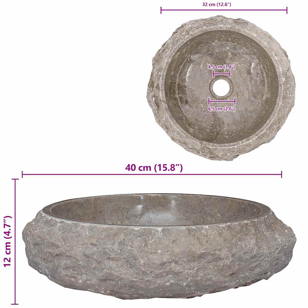 Grey Wash Basin Ø40x12 Cm Marble