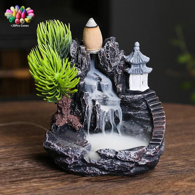 Szczęśliwe Feng Shui Żywica Skalniak Krajobraz Wodospad Przepływ Zwrotny Kadzielnica Dekoracja Domu Kadzielnica Dekoracja Medytacyjna Zen Zwierzątko Herbaciane
