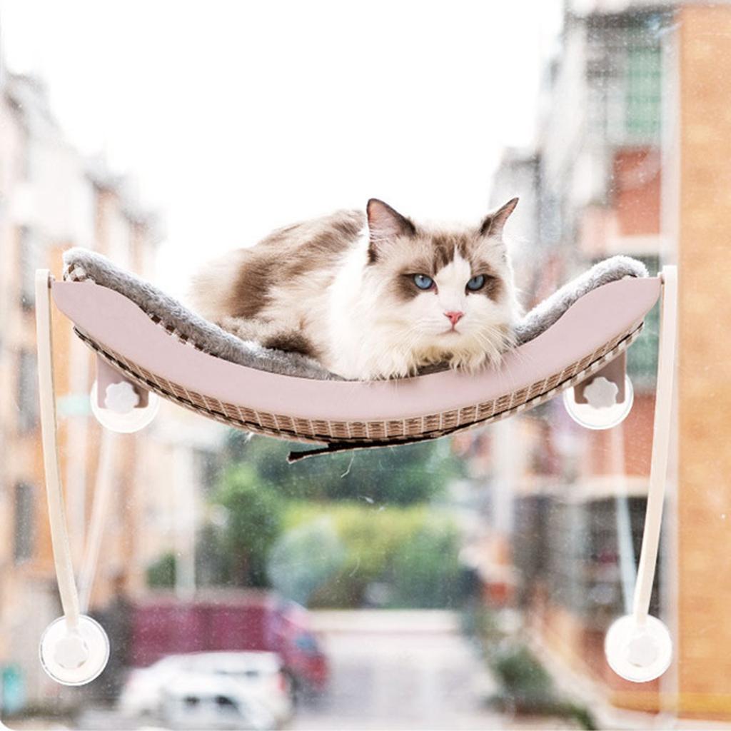 Cat Window Hammock Suspended Ventilation Grid Strong Load Bearing Velvet Cat Window Perch for Cat