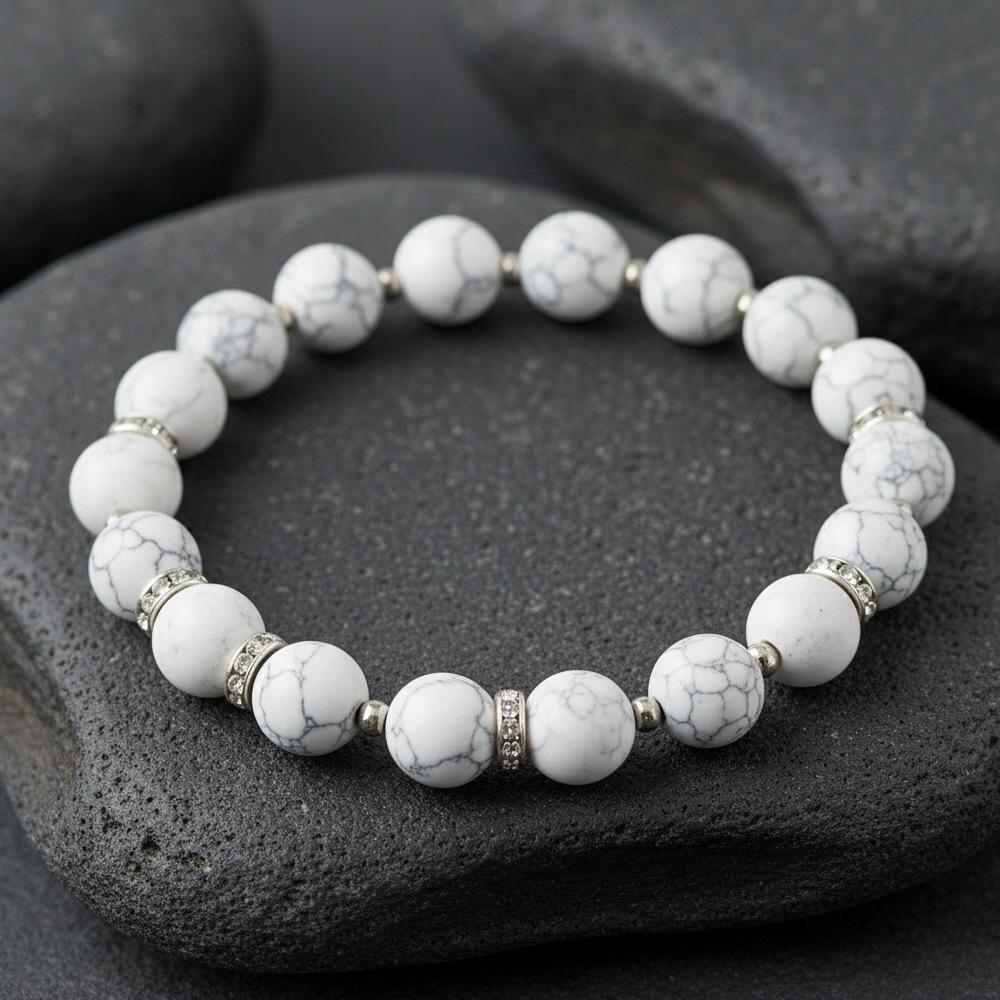 Elegant Semi-Precious Stone Beaded Bracelet - Light Luxury, High-End, Versatile Elastic Round Beads for Couples