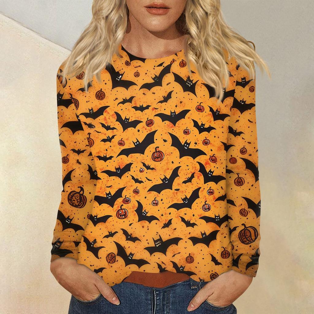 Damenmode Lässig Halloween Bedruckt Rundhals Langarm Pullover Top