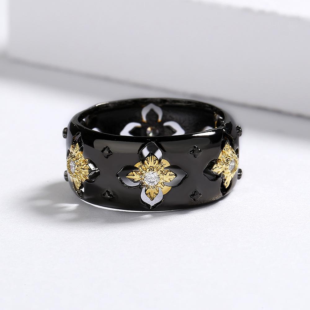 Classic Cross Shaped Zircon Ring Black Gold Bicolor Jewelry Ring Elegant Party