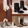 Podzim Zima Kotníkové boty Dámské Kozačky na vysokém podpatku Móda Krátké kozačky na silném podpatku Hranaté boty Móda Černé boty 2024