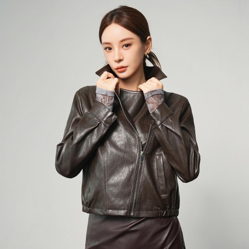 

Женская приталенная куртка из овчины на весну/осень 2025 года с лацканами пиджачного типа - Большой размер Large