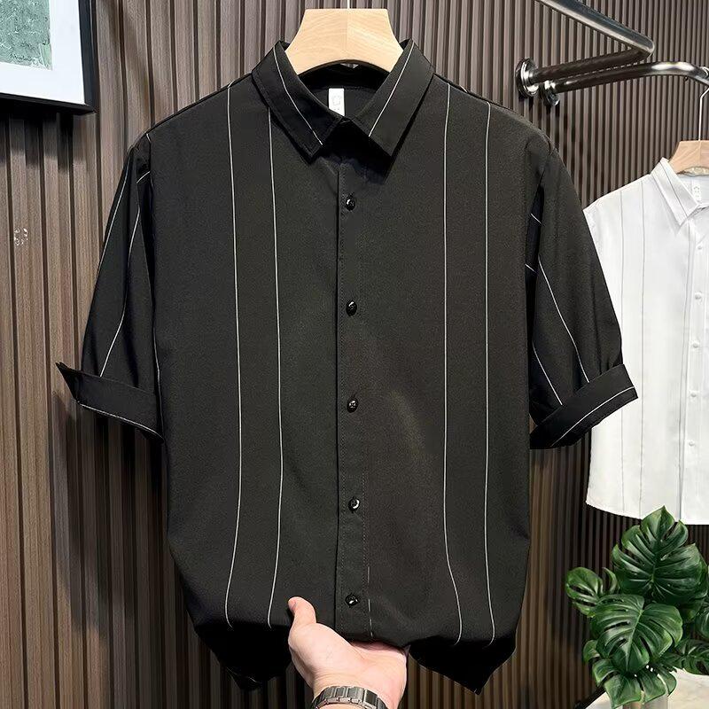 

Men s Short Sleeve Striped Shirt - Trendy Mature Style, Summer Casual Loose Fit 4XL чорний